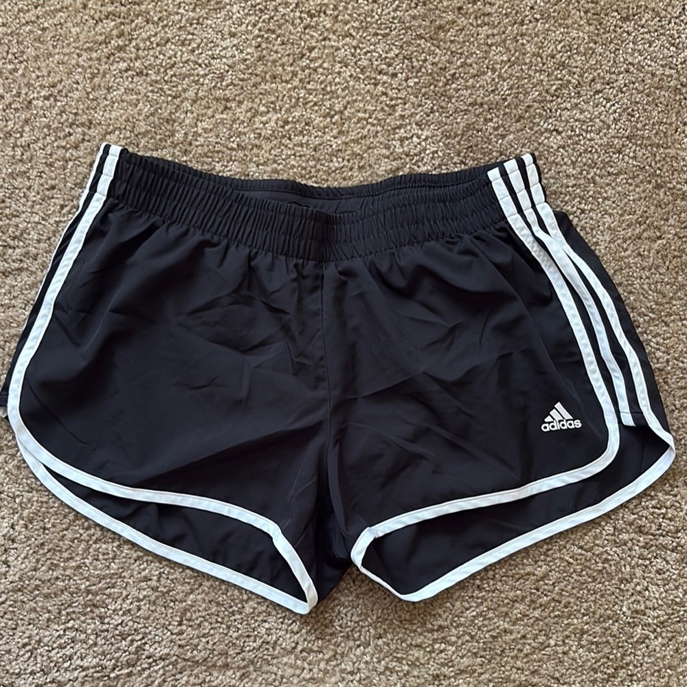 Adidas Black and White Athletic Shorts with Triple Stripe Design